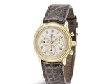 gros plan d'une montre sur fond blanc avec un bracelet marron