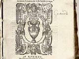 an old book with a picture of a vase on it