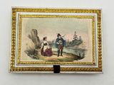 painting of a man and a woman standing in front of a mountain