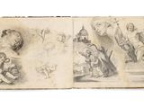 un vieux livre sur lequel figurent des dessins de personnes et d'animaux