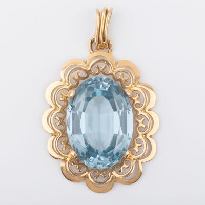 Pendentif pierre bleue, 25.18 carats, monture or ajouré 18K … - Photo 1