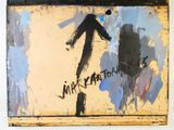 a painting on the wall of a building with a man on it