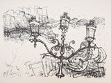 une image représentant un dessin d'un lampadaire et d'un panneau de signalisation