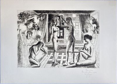 an image of a drawing of a group of people in a room