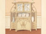 an old drawing of a cabinet with a mirror on top of it