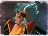 an anime picture of a man with blue hair and sunglasses