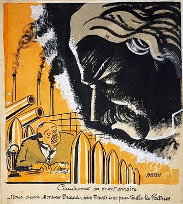 an old poster of a man in a suit and tie looking at a man in a car
