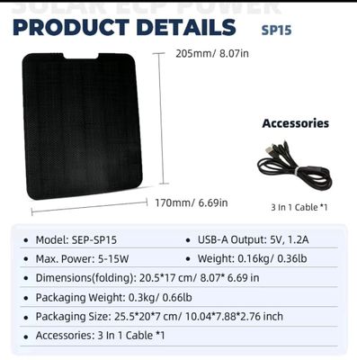 Panneau solaire extérieur portable 15W IP67 pour recharge sm… - Photo 1