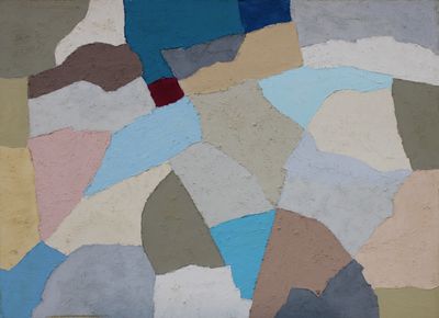 peinture abstraite représentant des formes et des couleurs variées sur un mur