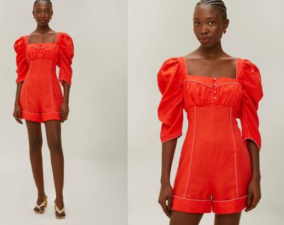 two photos of a woman in an orange dress and a black woman in a white dress