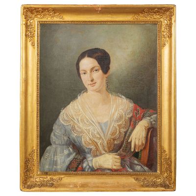 PEINTRE DU 19ÈME SIÈCLE Portrait d'une dame au châle de dent…