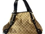 guccissi beige and black handbag with braid handles
