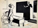 cartoon drawing of a teacher teaching a class of children