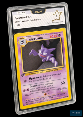 gros plan d'une carte pokemon dans un étui en plastique