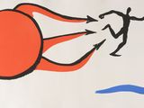 a drawing of a man flying through the air with a parachute