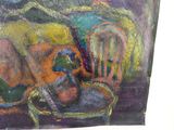 a picture of a painting of a vase and a chair