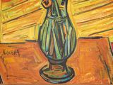 a painting of a vase with flowers in it on a table