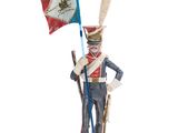 figurine d'un soldat tenant un drapeau et une hampe de drapeau