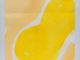 an abstract painting of a yellow banana on a white background