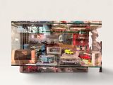 an image of a display case with many items in it