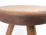 a small wooden stool with two legs on a white background