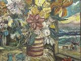 une peinture de fleurs dans un vase sur une table