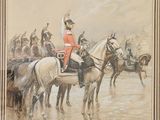 a painting of a man in uniform riding on a horse