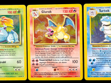 three different pokemon cards are shown in a row on a black background