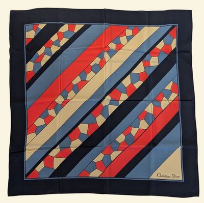 blue, red, and yellow striped silk pocket square scarf