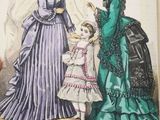 an old book with a drawing of a woman and a child