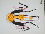 a picture of a drawing of a woman with a sunflower on her head