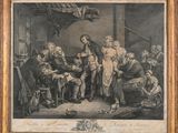 un vieux tableau représentant un groupe de personnes réunies autour d'une table
