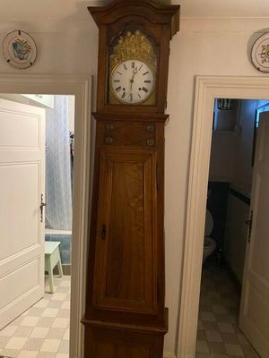 Une HORLOGE de parquet en bois sculpté et mécanisme. Travail…