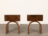pair of mid century modern walnut and marble side tables