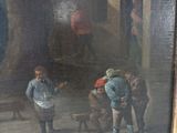 a painting of a group of men playing a game of croquet