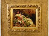 un tableau représentant une femme en robe verte assise sur une chaise