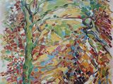 une peinture représentant une peinture d'un arbre dans un champ