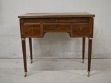 a small wooden desk with two drawers and a drawer underneath it
