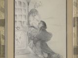dessin représentant une femme assise sur une chaise devant une fenêtre