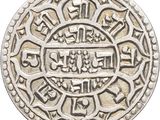 a close up of a silver coin on a white background