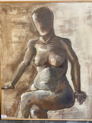 a painting of a nude woman sitting on a chair