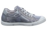 grey leather sneakers with zippers and laces on a white background