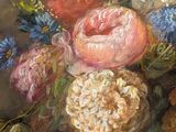 a painting of flowers in a vase on a table