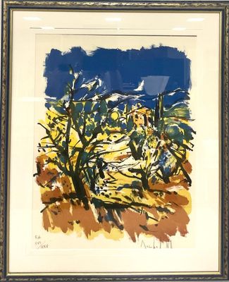 une image représentant un tableau représentant une scène désertique, dans un cadre