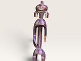 une sculpture violette représentant un homme coiffé d'un chapeau