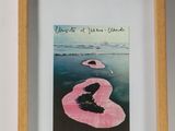 a picture of a picture of a woman sitting on a pink umbrella
