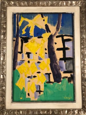 une image d'une photo d'un tableau représentant une femme en robe jaune