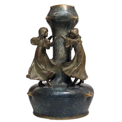 AMPHORA Vase Art Nouveau en grés irisé à décor en ronde-boss…