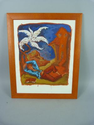 an image of a picture of a painting of a man and a bird
