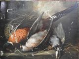 un tableau représentant deux oiseaux morts posés sur une table